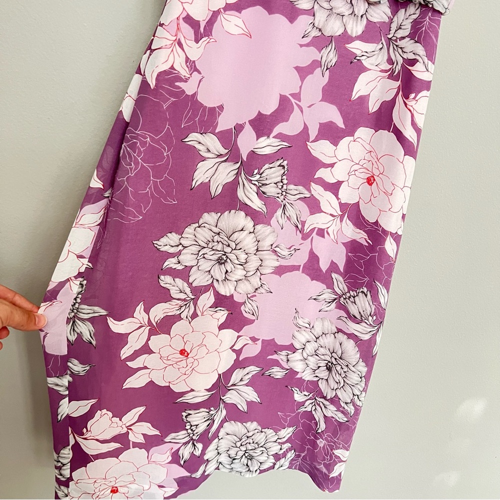 Belle Badgley Mischka Floral Halter Tie Neck Rhisa Midi Dress Lilac - Picture 8 of 13